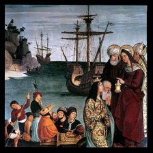 St. Magdalene Altarpiece, detail, representation of the Saint and men in a boat, work of 1526.