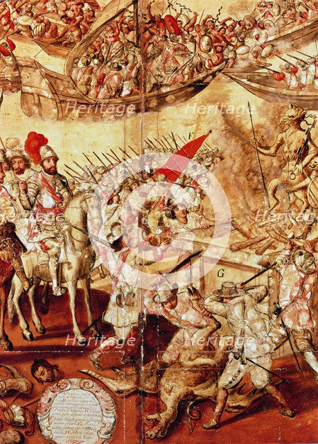 Conquest of Mexico, 'Hernan Cortes orders to burn and destroy the idols', detail of a nacred pain…