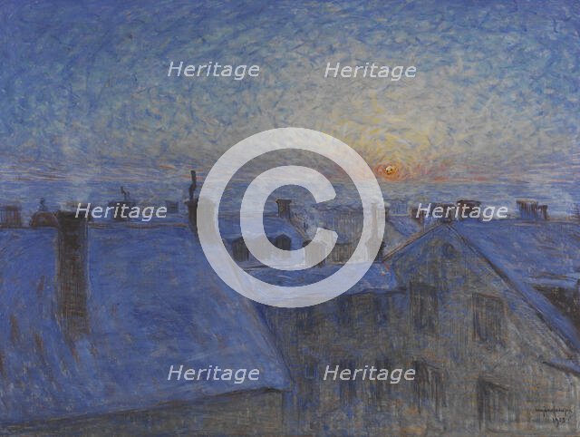 Sunrise over the Rooftops. Motif from Stockholm, 1903. Creator: Eugène Jansson.