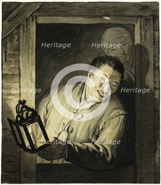Man with Lantern in Doorway, n.d. Creator: Unknown.