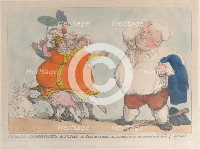 English Exhibitions in Paris or French People Astonished at Our Improvement in the Breed o..., 1812. Creator: Thomas Rowlandson.