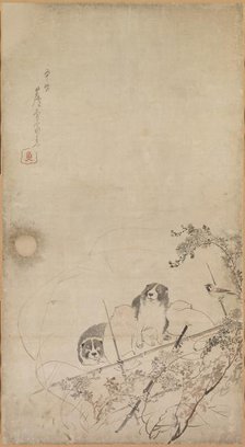 Puppies, Sparrows and Chrysanthemums, 1754-1799. Creator: Unknown.