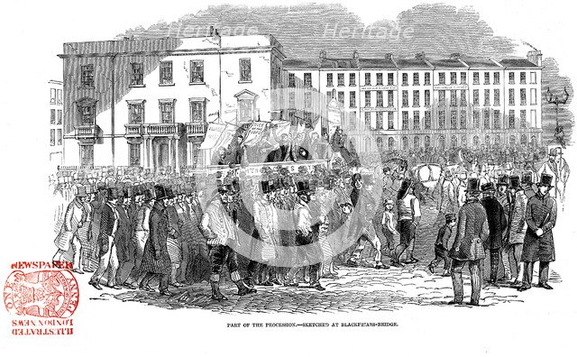 Chartists procession from the mass meeting towards Blackfriars Bridge, London, 10 April 1848. Artist: Unknown