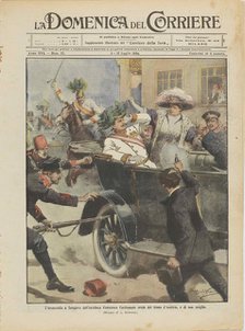 The Assassination of Archduke Franz Ferdinand of Austria and his wife in Sarajevo, 28th June 1914.  Creator: Beltrame, Achille (1871-1945).