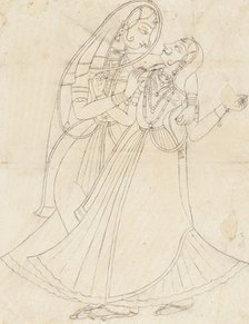 Krishna (dressed as a woman) Embracing Radha, 19th century. Creator: Unknown.