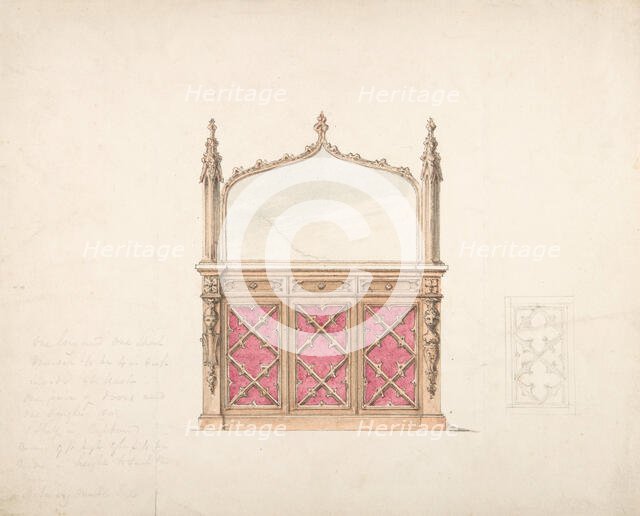 Design for a Gothic Style Mirrored Cabinet, early 19th century. Creator: Anon.