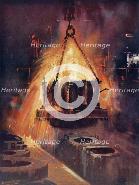 'Tapping a Steel Furnace', c1930. Creator: Unknown.