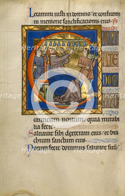 Initial C: David Playing Bells; Psalter, after 1205. Creator: Master of Ingeborg Psalter.