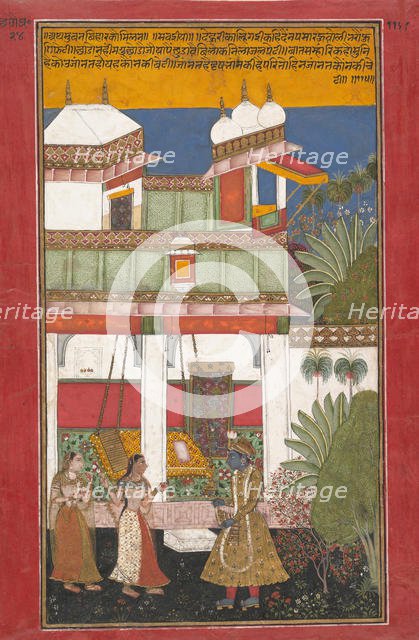 Krishna and Radha, Page from a Dispersed Rasikapriya..., ca. 1660-70. Creator: Unknown.