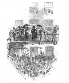 O'Connell at the balcony, in Merrion Square, Dublin, 1844. Creator: Unknown.