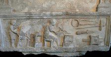 Funeral stele depicting a blacksmith's forge, 1st century. Creator: Classical Antiquities.