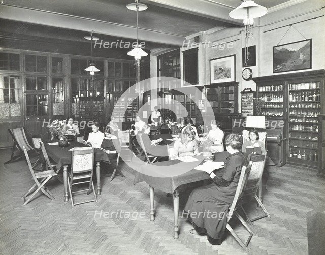 Students in the Social Hall, Ackmar Road Evening Institute for Women, London, 1914. Artist: Unknown.