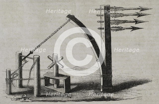 The ballista or bolt thrower - missile launcher, 1852.  Creator: Unknown.
