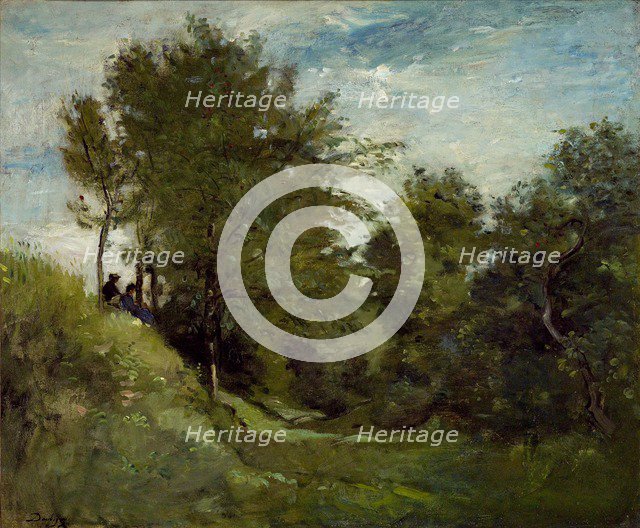 Landscape with Figures seated on a Bank, late 1870s. Artist: Charles Francois Daubigny.