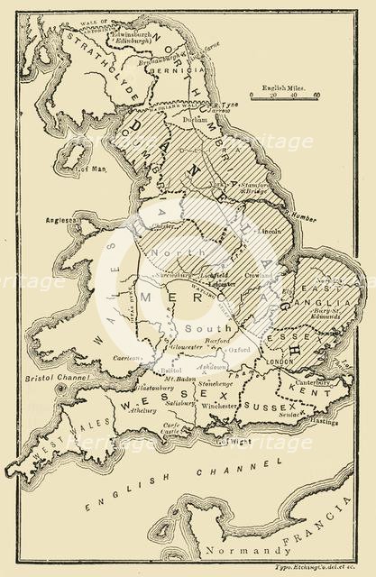 'Map of England, Showing Anglo-Saxon Kingdoms and Danish Districts', (c9th century), 189 Creator: Unknown.