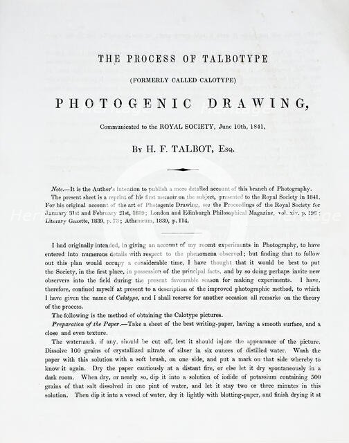 The Process of Talbotype (formerly called Calotype) Photogenic Drawing, Communicated..., 1841. Creator: William Henry Fox Talbot.