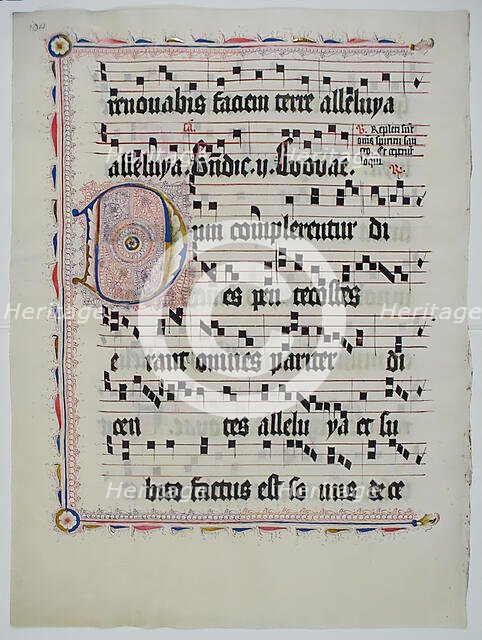 Manuscript Leaf with Initial D, from an Antiphonary, German, second quarter 15th century. Creator: Unknown.