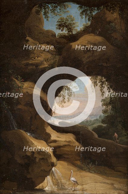 Landscape with views through the cave, from c.1635 until 1635. Creator: Jan Asselijin.