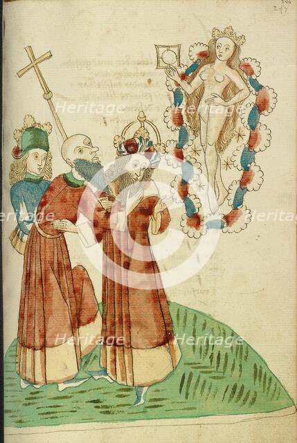 King Avenir, Josaphat, and a Pagan Scholar Behold the Personification of Venus, 1469. Creators: Hans Schilling, Diebolt Lauber.