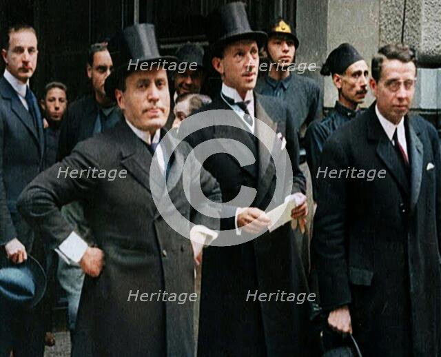 Italian Prime Minister Benito Mussolini Standing With Other Italian Politicians, 1922. Creator: British Pathe Ltd.