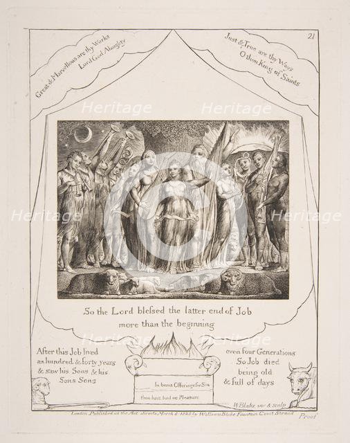 Job and his Wife restored to Prosperity, from Illustrations of the Book of Job, 1825-26. Creator: William Blake.