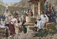 Jesus blessing the children, Gospel of Mark, Chapter X, late 19th century. Creator: Theodor Knesing.