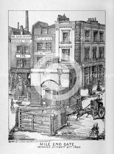 Mile End Gate, Mile End Road, Stepney, London, 1866. Artist: C Read