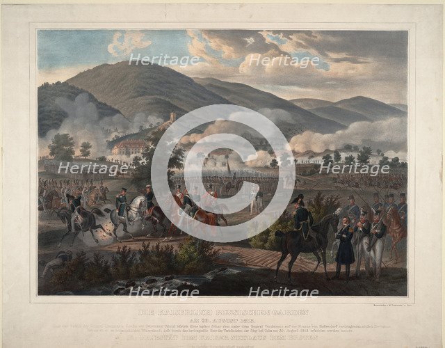 Russian Life-Guards Regiment at the Battle of Kulm on 29 August 1813, ca 1813. Artist: Anonymous  