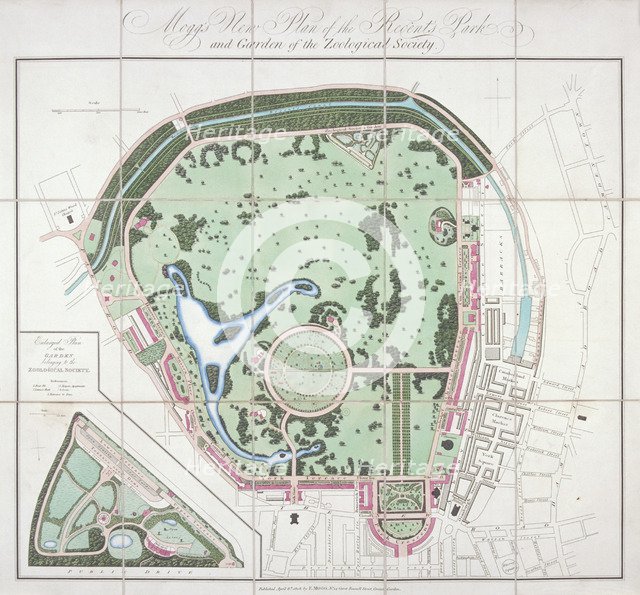Plan of the Zoological Gardens, Regent's Park, St Marylebone, London, 1828. Artist: Edward Mogg