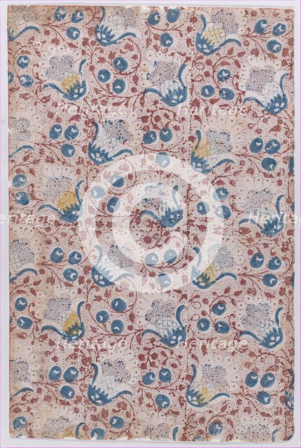 Sheet with overall dot, floral, and vine pattern, 19th century. Creator: Anon.