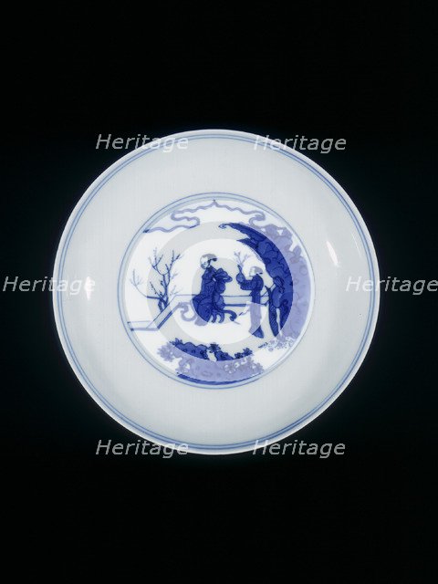 Blue and white Spode plate with Chinese design, England, 20th century. Artist: Unknown