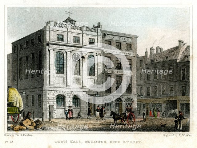 Town Hall, Borough High Street, Southwark, London, 1830.Artist: R Winkles