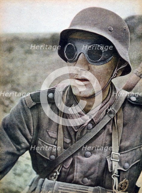 German motorcycle trooper heading eastwards, Russia, 1942. Artist: Unknown