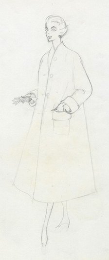Woman in duster coat, c1950. Creator: Shirley Markham.