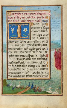 Border with the Creation of Birds and Fishes, about 1525-1530. Creator: Simon Bening.