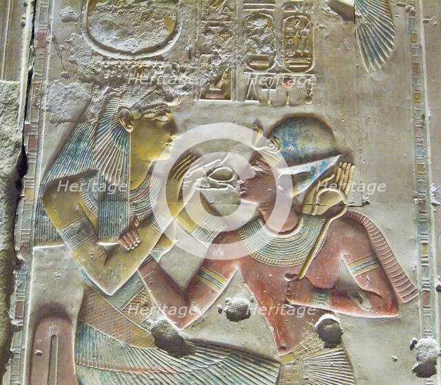 Pharaoh Seti I (on right) with the Goddess Hathor, ca 1290 BC. Creator: Ancient Egypt.