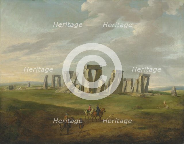 Stonehenge with a carriage and travellers on horseback, End of 18th-early 19th century. Creator: Ross, James (1745-1821).