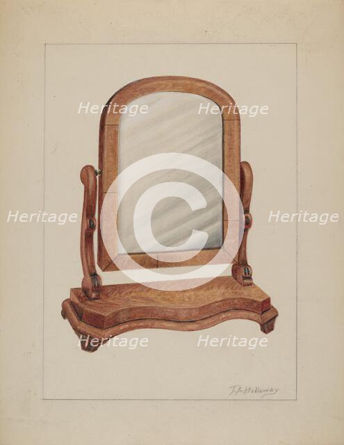 Mirror with Wood Base, c. 1937. Creator: Thomas Holloway.