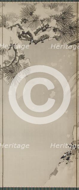 Eagle on a snowy pine, c.1850. Creator: Kishi Renzan.