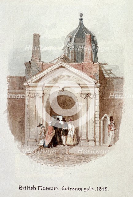 British Museum, entrance gate, 1848. Artist: James Findlay