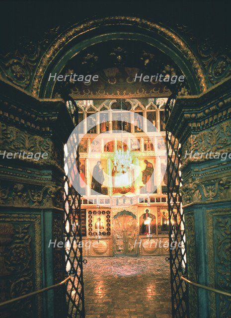 Interior with the iconostasis in the Annunciation Cathedral in the Moscow Kremlin, 14th-15th cen.. Artist: Old Russian Architecture  