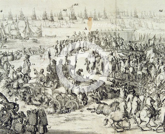 Landing of William III in England, engraving.