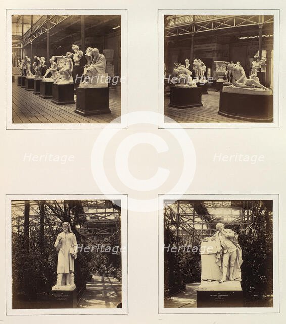 [Roman Court with Sculptures of Posidonius and Wounded Gladiator; Sculpture of Geoffre..., ca. 1859. Creator: Attributed to Philip Henry Delamotte.