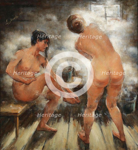 In a Russian steam bath, 1918. Creator: Tikhov, Vitali Gavrilovich (1876-1939).