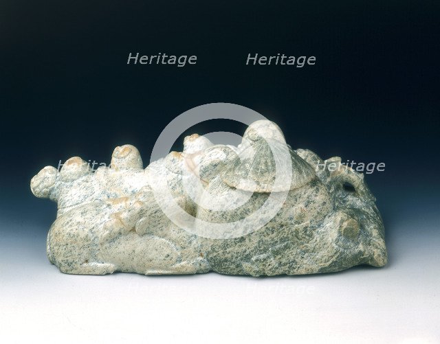 Jade group of sage, wine pot, deer and children, Yuan-early Ming dynasty, 13th-15th century. Artist: Unknown