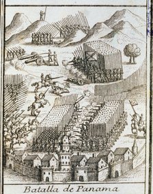  'Arias de Acevedo at the forefront of Panama', American Conquest, Battle of Panama (1550), engra…