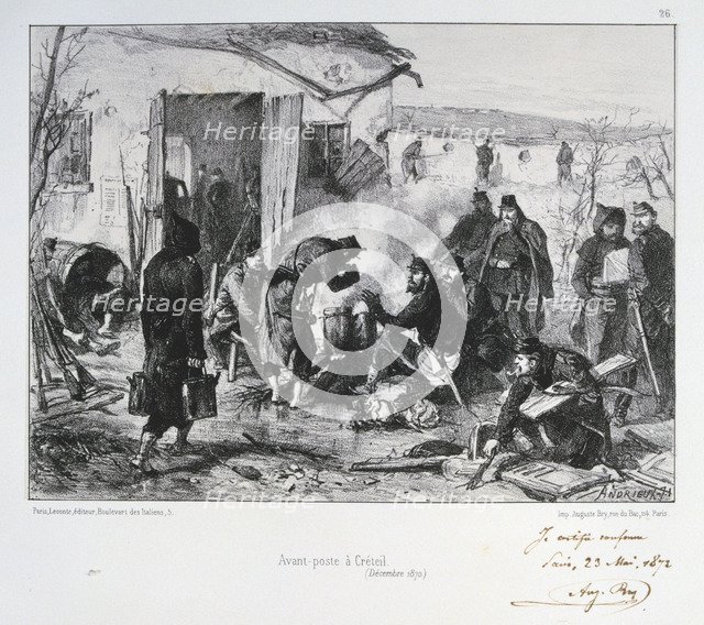 French advanced guard post at Creteil, Siege of Paris, Franco-Prussian War, December 1870 (1872). Artist: Auguste Bry