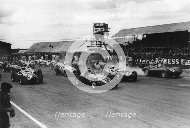 Start of 1955 International Trophy Race at Silverstone, Hawthorn leads in Vanwall. Creator: Unknown.
