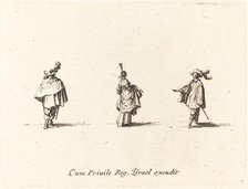 Lady with Dress Gathered Up, and Two Gentlemen, probably 1634. Creator: Jacques Callot.