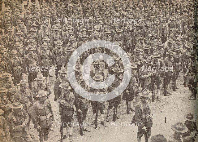 'United States Troops on parade before their march through London on August 15, 1917, when they were Artist: Unknown.